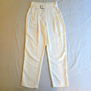 Forever 21 White Paperbag Waist Pleated Belted Cropped Pants